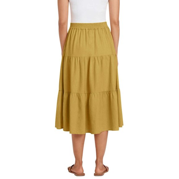 NWT Matty M Women's 3 Tiered Pull On Midi Skirt Mustard Size XS $60 AA163 - Picture 2 of 3